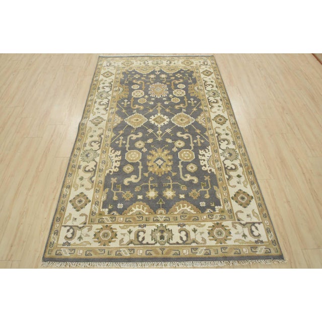 Modern Oushak Rug 5’2” X 8’2” Gray Wool Traditional Hand-Knotted Oriental Carpet For Sale - Image 3 of 15