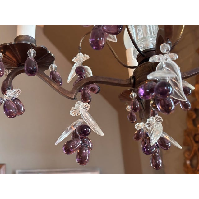 Metal Antique Louis XV Style Four Arm Chandelier With Amethyst Color Grape Clusters For Sale - Image 7 of 12