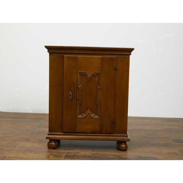 Early 19th Century Italian 1820s Small Oak Cabinet with Single Door and Geometric Carved Motif For Sale - Image 5 of 11