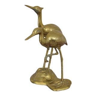 Brass 2 Crane Bird Sculpture For Sale