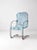 This is a mid-century bouncer chair. Piercing sky blue paint colors the mod metal patio chair. Perfect eye-popping chair...