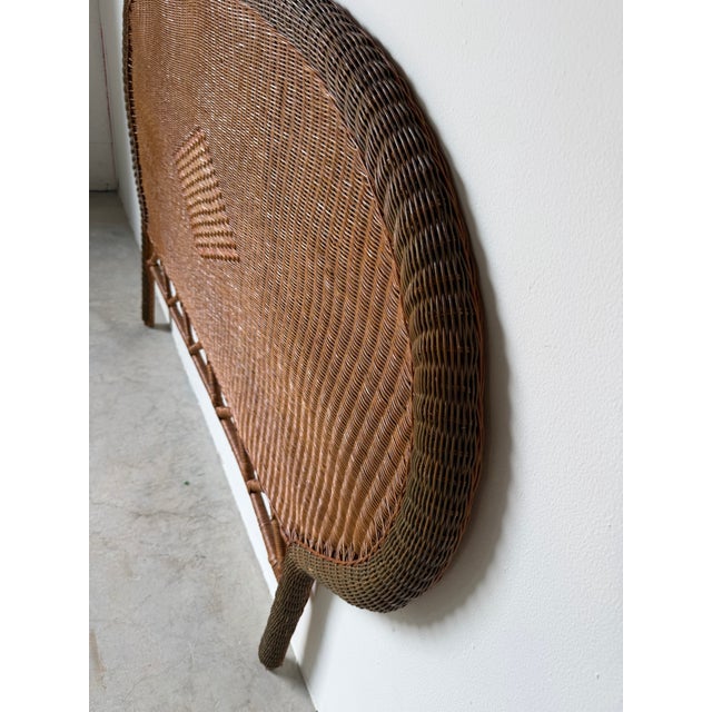 Vintage Coastal Boho-Chic Arched Rattan & Wicker Queen Size Headboard With Woven Diamond Accent For Sale - Image 12 of 13