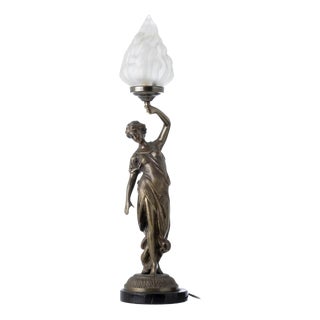 Table Lamp in Bronze, Glass and Marble For Sale