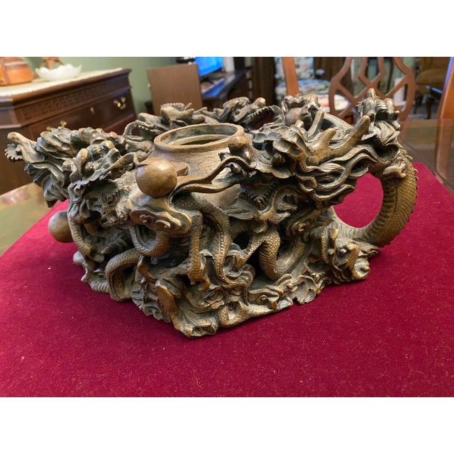 2000s Chinese Rock Carving Big Tea Pot With Dragons For Sale - Image 4 of 13