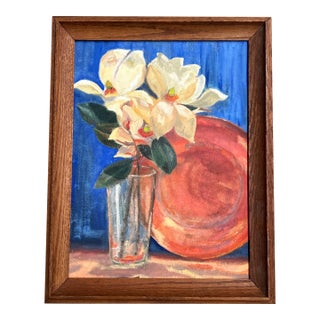 1970’s Original Impressionist Magnolia Flower Still Life Painting For Sale
