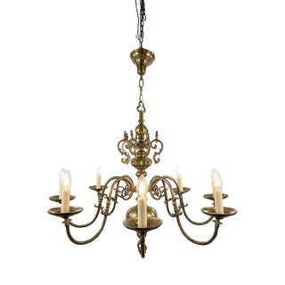 Antique Flemish Brass 8-Branch Chandelier For Sale