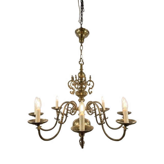 Antique Flemish Brass 8-Branch Chandelier For Sale