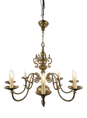 Antique Flemish Brass 8-Branch Chandelier