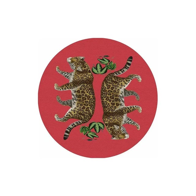 Contemporary Nicolette Mayer Leopard Seeing Double Pink Crimson 16" Round Pebble Placemats, Set of 4 For Sale - Image 3 of 3