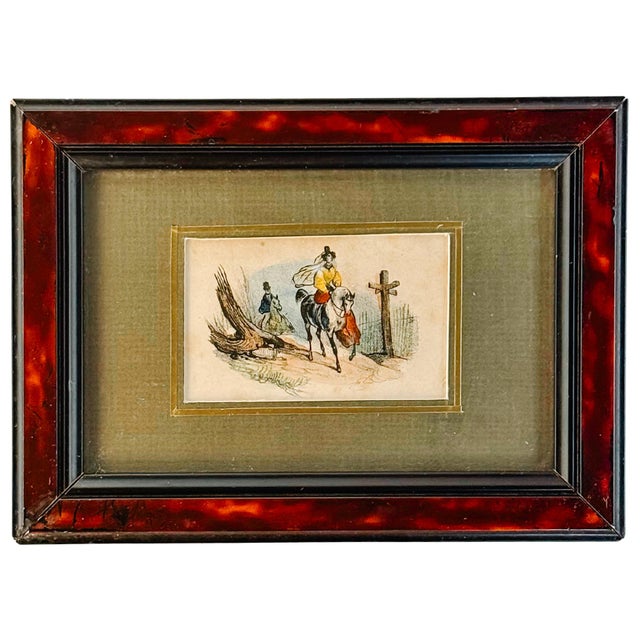 French Antique Hand-Colored Equestrian Miniature Color Etchings in Faux Tortoiseshell Frames - Set of 5 For Sale In San Diego - Image 6 of 18