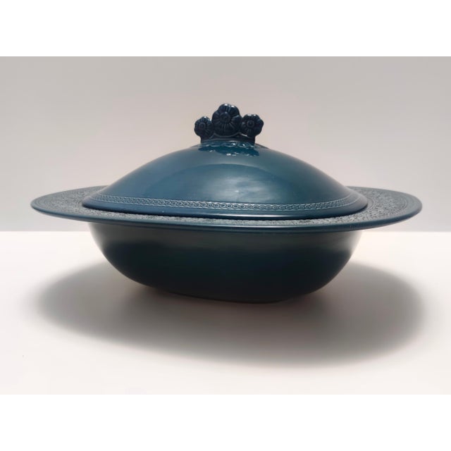 Vintage Italian Margherita Centerpiece in Blue Earthenware attributed to A. Campi for Laveno, 1965 For Sale - Image 4 of 16