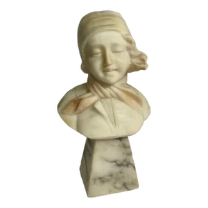 Antique Italian Alabaster Smiling Girl Sculpture