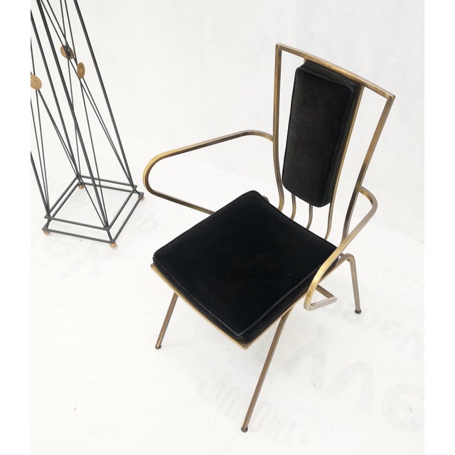 Bent Square Solid Brass Bar Dining Armvhair Armchair French Art Deco MCM For Sale - Image 11 of 12