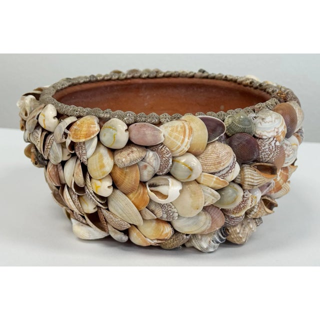 Nautical Vintage Shell Encrusted Terra Cotta Pot For Sale - Image 3 of 10