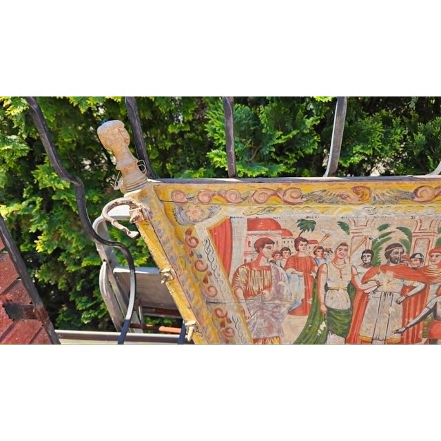 18th/19th century carved, wrought-iron Sicilian cart, dimensions: height 69 cm, width 141.5 cm, depth 14 cm. front...