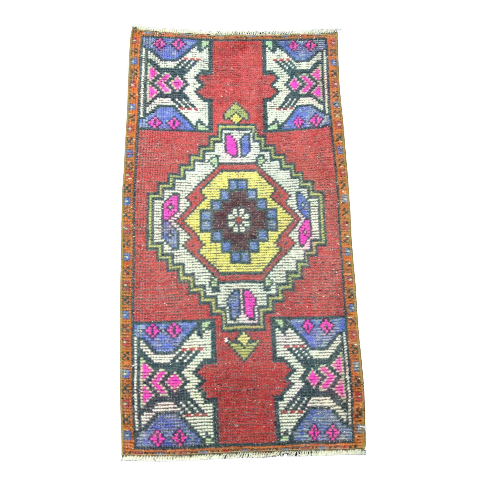 1960s Vintage Aztec Turkish Red Small Rug | Chairish