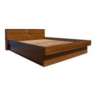 1960s Mid Century Modern Danish Teak Platform Bed Queen Size For Sale