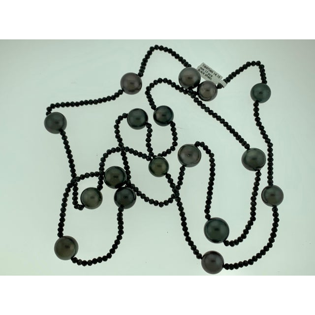 2010s Black Tahitian Pearl Single Strand Necklace with Black Spinel, Opera Length 46 For Sale - Image 5 of 18