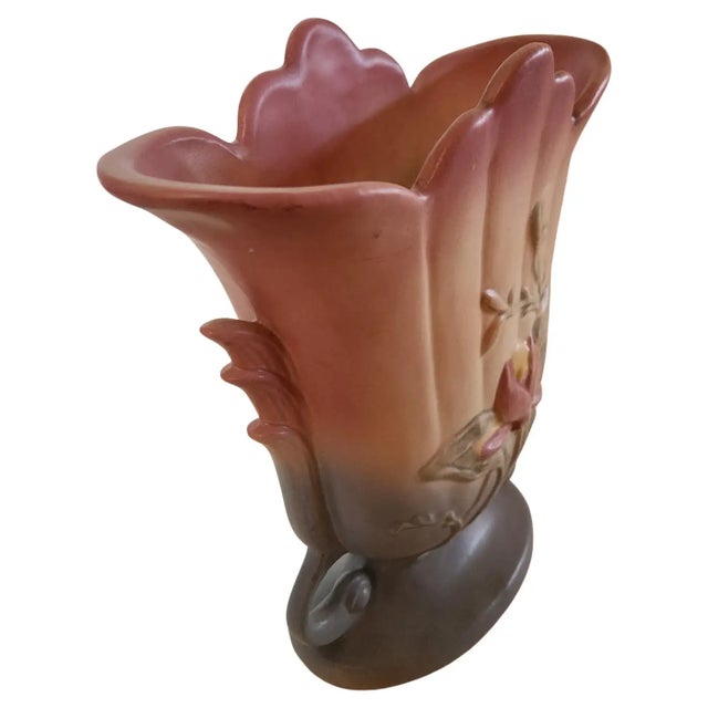 Vintage Hull Art Pottery Pink Blue Double Handle Art Deco Vase Stamped by maker USA 7.5w x 8.75 t x 3 d Preowned...
