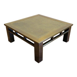 20th Century Asian Rattan Top Low Coffee Table For Sale
