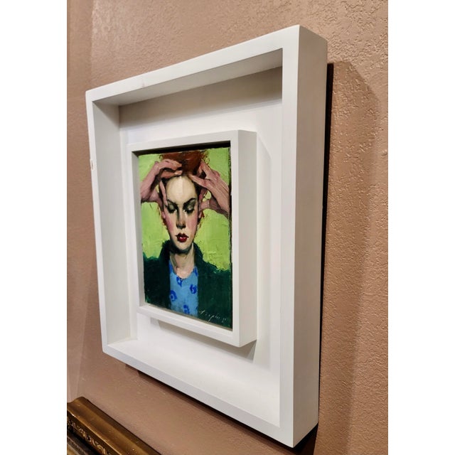 Green Malcolm Liepke -Young Girl in Deep Meditation -Oil Painting For Sale - Image 8 of 9