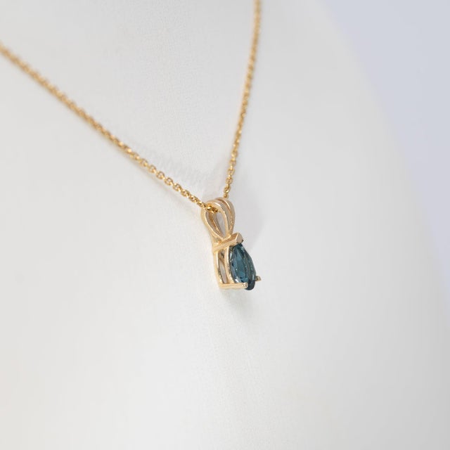 London Blue Topaz Solitaire Pendant in Solid 14k Gold - Pear, 6x4mm For Sale In Columbus - Image 6 of 7
