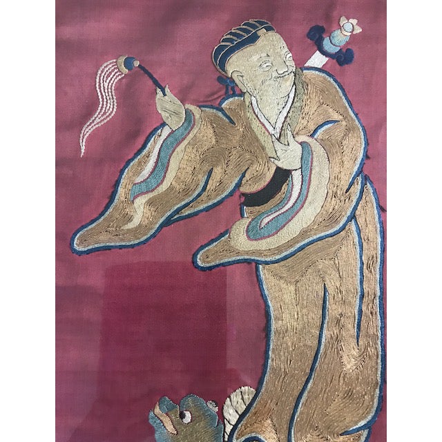 Antique Chinese Mythological Wall Hangings, Metallic Embroidered