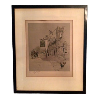 Signed Framed Color Lithograph Print Titled "The Bell Inn at Stilton" by British Artist Cecil Aldin For Sale