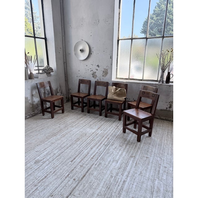 Brutalist Folk Art Chairs in Savoyard Pine, 1950s, Set of 6 For Sale - Image 3 of 18