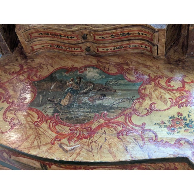 Antique Venetian Style Lacquered Wood Vanity Table and Desk With Folding Storage Wings and Mirror For Sale In New York - Image 6 of 18
