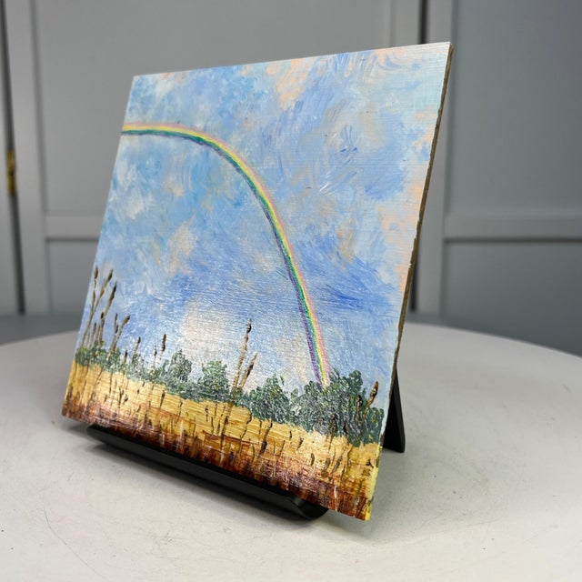 Contemporary Follow Every Rainbow Original 6" X 6" Acrylic Painting Nature Theme Wall Art For Sale - Image 3 of 7