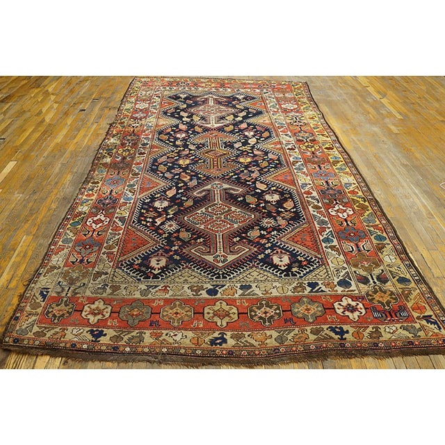 Antique Persian Bakhtiari rug 6' 6" x 11' 10". Antique Blue Rectangle Hand Knotted Pile 1890s Wool Rug, Circa Date: 1890s....