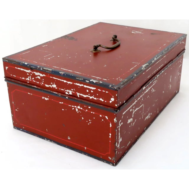 Metal Antique Original Hand Painted Steel Traveling Doctors Apothecary Lock Box For Sale - Image 7 of 13