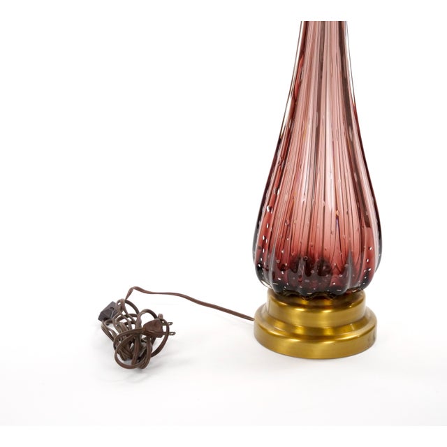 Metal Mid-Century Modern Italian Venetian Glass Ice Purple / Gold Fleck Table Lamps For Sale - Image 7 of 11