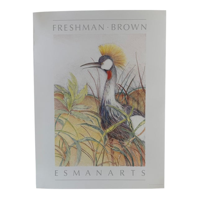 1984, Grey Crowned Crane, Offset Lithography Print, Artist Louise Freshman Brown For Sale