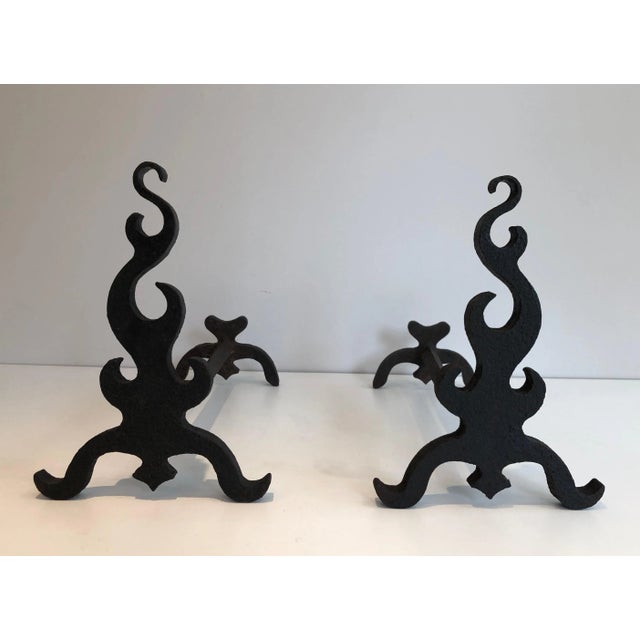 Cast Iron and Wrought Ironandirons, French, circa 1940 - A Pair For Sale - Image 12 of 13
