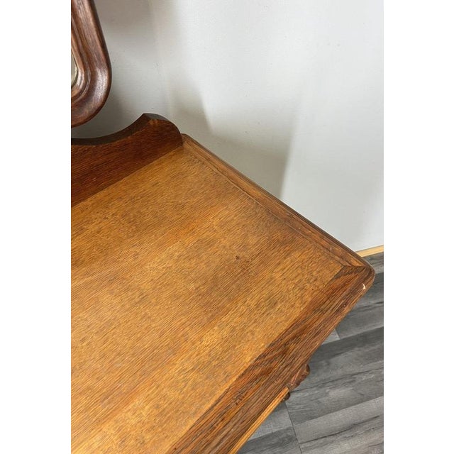 Metal Vintage French Louis Style Oak Dressing Table with Mirror For Sale - Image 7 of 14