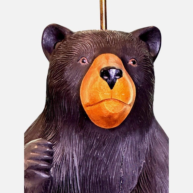 Discover this truly unique and captivating 38-inch carved wooden standing bear lamp, a magnificent piece ready to bring...