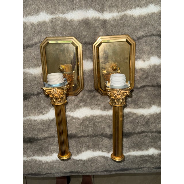 1980s Neo-Classical Style Solid Brass Wall Light Sconces - a Pair For Sale - Image 15 of 17