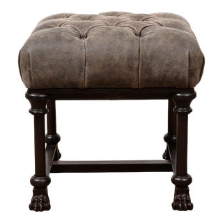Au Petit Parisien "Lion" Cast Iron Ottoman With Tufted Leather Top For Sale