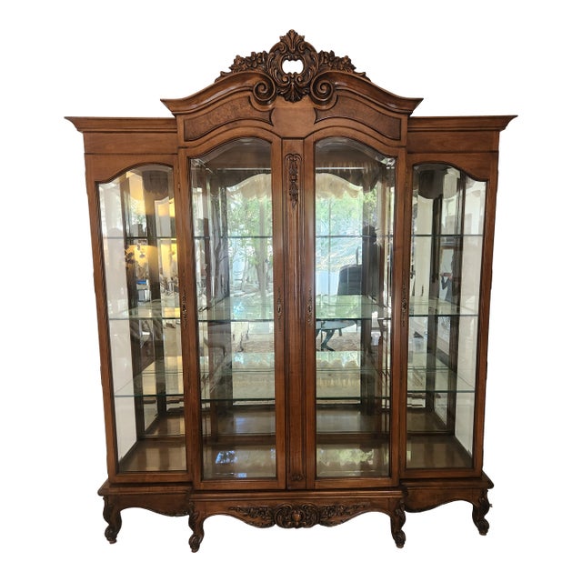 1960's Italian Carved Wood Display Cabinet For Sale