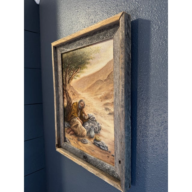 Religious “Weary Prophet” Oil on Canvas in Reclaimed Wood Frame For Sale - Image 3 of 8