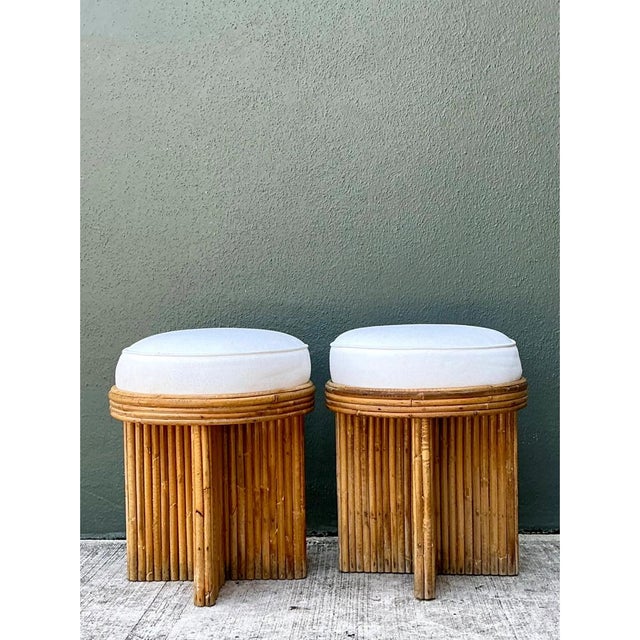 Wood Vintage Rattan Drum Stools - A Pair For Sale - Image 7 of 12