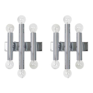 Italian Chrome Wall Sconces in the Style of Sciolari, 1970s, Set of 2 For Sale