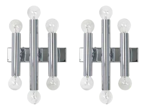 Italian Chrome Wall Sconces in the Style of Sciolari, 1970s, Set of 2