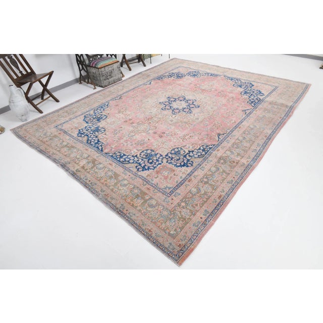 1960s Vintage Pastel Light Pink Floral Design Rug For Sale - Image 5 of 13