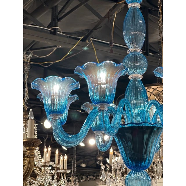 Blue Murano Glas Chandelier With 8 Lights For Sale - Image 4 of 6