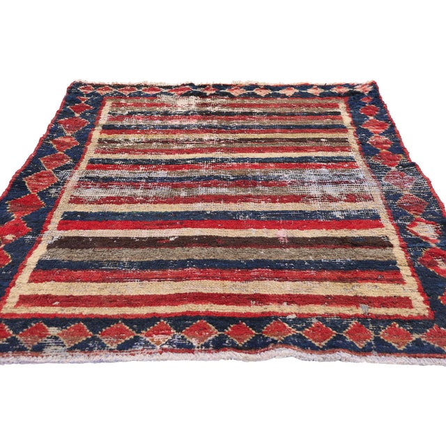 Rustic Distressed Vintage Persian Lori Striped Rug - 03'08 X 05'07 For Sale - Image 3 of 9