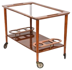 Mid-Century White Walnut Wood Italian Bar Cart by Franco Albini for Cesare Lacca, 1950s