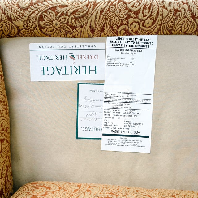 Drexel Heritage Neoclassical Bergère Chairs in Antique Cherry & Custom Upholstery - A Pair For Sale - Image 18 of 18